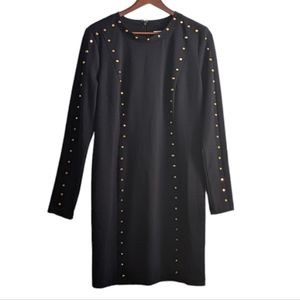 Michael Kors, Long Sleeve Black Dress with gold stud detail, Size 12